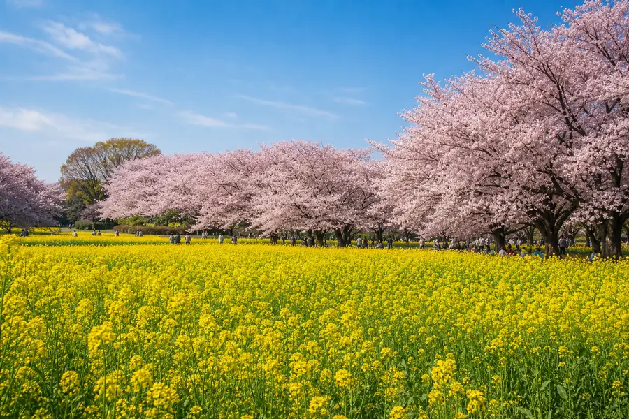 國營昭和記念公園 |櫻花×油菜花黃色地毯
