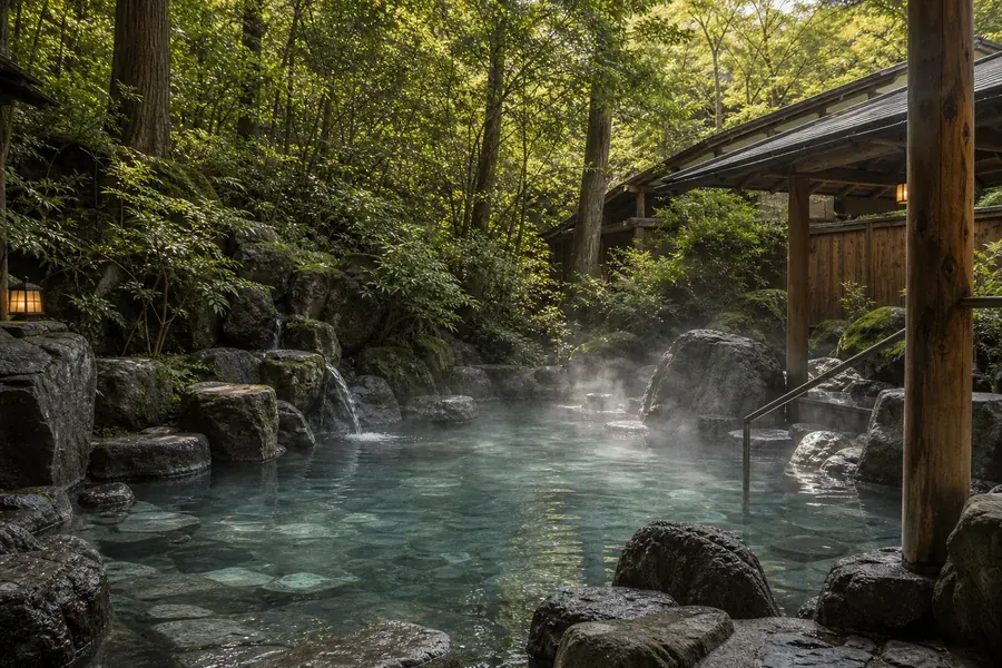 天山湯治郷(奧湯本谷間的源泉かけ流し野天湯治場|箱根登山鐵道「箱根湯本」站搭接駁車約3分)