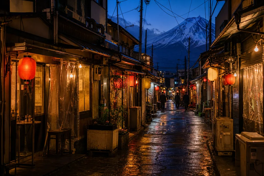 西裏・新世界乾杯通り(昭和復古飲み屋街・夜|下吉田站一帶)