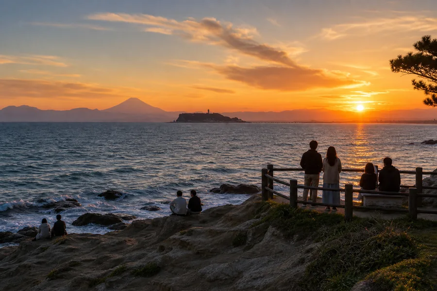 稲村ヶ崎公園(夕陽・富士山絕景|江之電 稲村ヶ崎站)